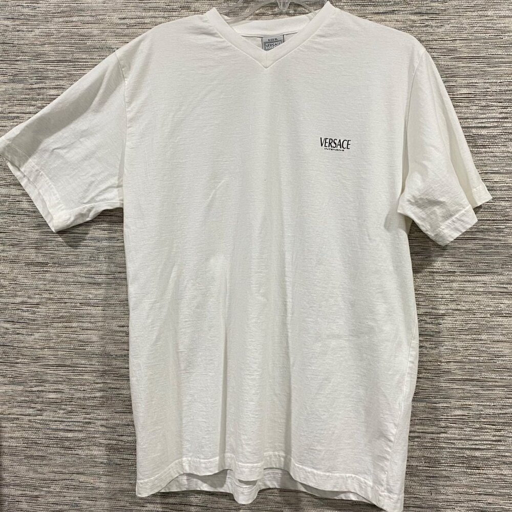 Versace Intensive White V-Neck Logo Tee Men’s Size XL NWOT